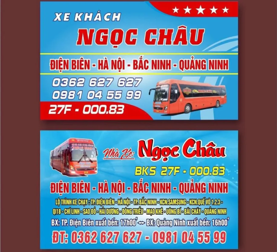 Nhà xe khách Ngọc Châu tuyến Hà Nội - Bắc Ninh - Quảng Ninh - Sơn La - Điện Biên - Hòa Bình