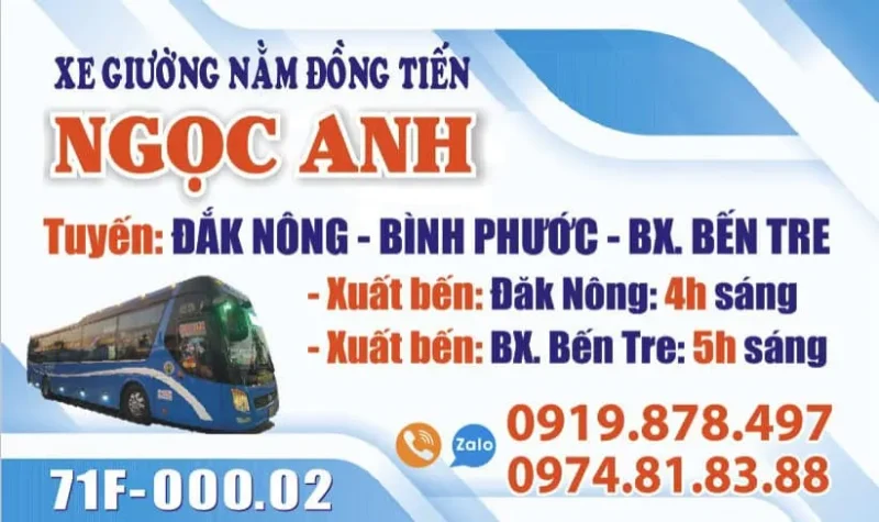 Nhà xe khách Ngọc Anh tuyến Bến Tre - Bình Phước - Đắk Nông