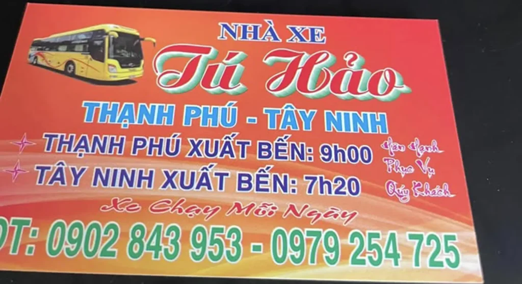 Nhà xe khách Tú Hảo tuyến Thạnh Phú (Bến Tre) - Tây Ninh